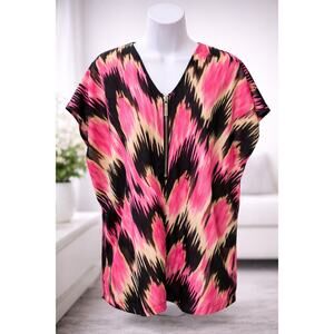 Michael Kors Pink Abstract Zip Blouse Womens Small Lightweight Top